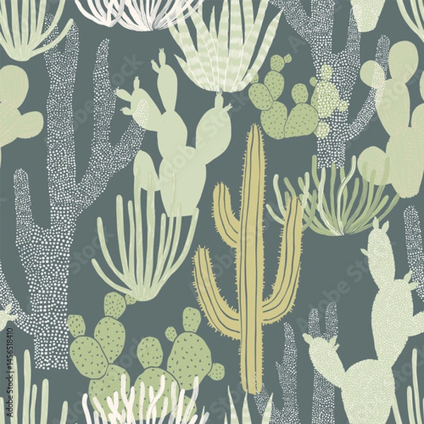 Obraz Seamless Pattern with Cacti . Wild West Surface Poster Design for All Fabrics and Prints. Abstract cacti vector artwork.