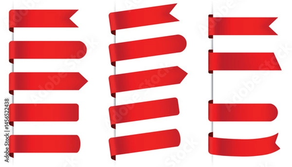 Fototapeta Red ribbon tag isolated on white background. Badge sticker or price label for sale.
