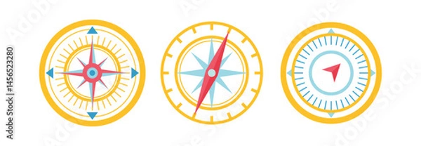 Obraz Set Various vintage marine compasses 