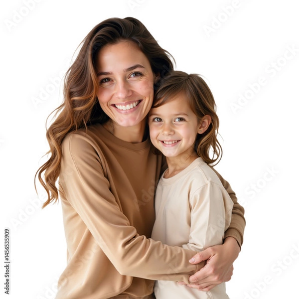 Obraz Smiling mother hugging and having fun with her daughter, family relationship and motherhood concept, isolated on transparent background