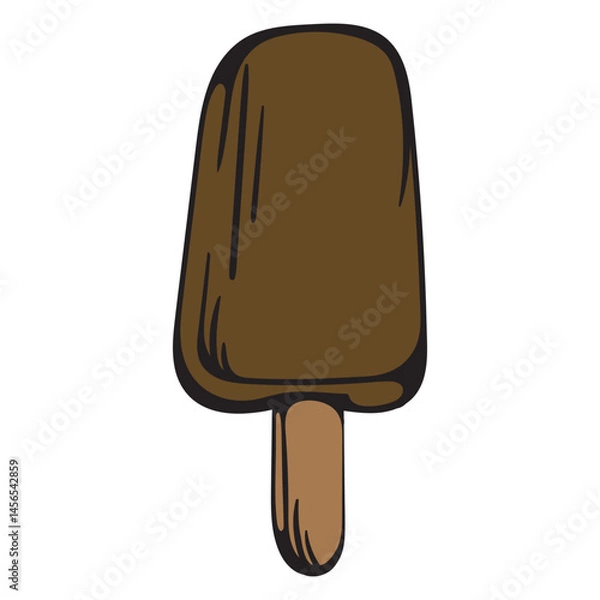 Obraz Chocolate popsicle ice cream. Sweets. Simple vector illustration for sticker, icon, print. Design element isolated on white background