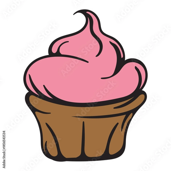Obraz Cake with pink cream. Muffin. Simple vector illustration for sticker, icon, print. Design element isolated on white background