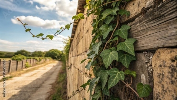 Obraz Ivy on a Rustic Wall: Nature's Green Embrace