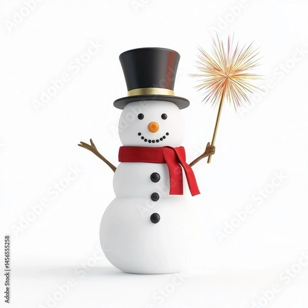 Fototapeta Playful Snowman with Top Hat and Sparkler for Winter Celebrations