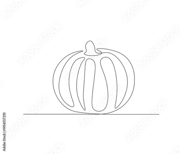 Fototapeta One continuous line drawing of pumpkin fruit vegetable. single line illustration of seasonal fruit concept. editable stroke