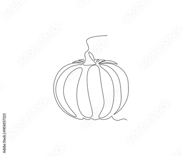 Fototapeta One continuous line drawing of pumpkin fruit vegetable. single line illustration of seasonal fruit concept. editable stroke