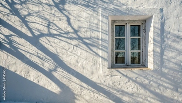 Obraz Window Frame Shadow: Soft Light on a White Wall