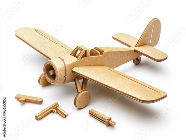 Obraz Partially Assembled Wooden Model Airplane on White Background