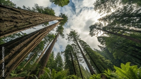 Obraz Looking Up at Forest Giants: Ground Level Perspective