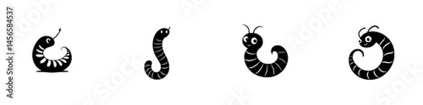 Fototapeta Vector illustration of charming cartoon worms with expressive faces and varying styles