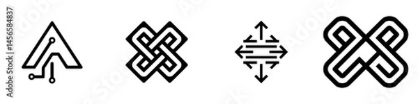 Fototapeta Unique vector illustrations featuring geometric icons representing technology, connection, and motion for design applications