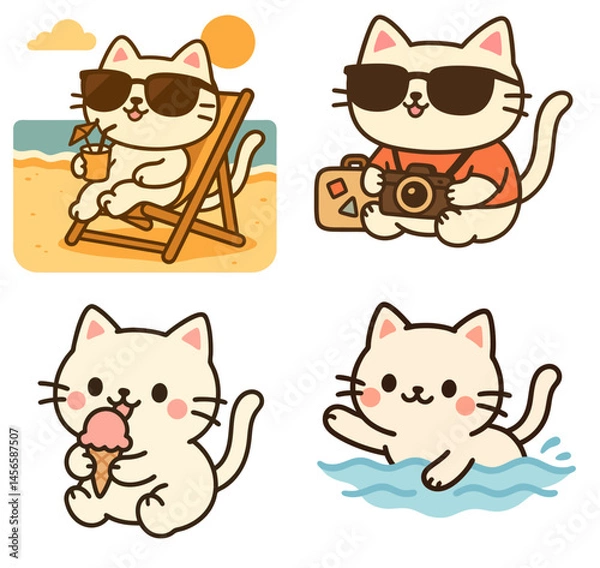 Obraz Cute summer vacation cat activities