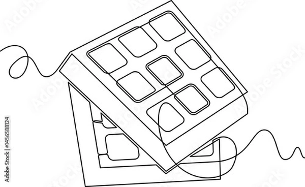 Fototapeta one line art Waffle vector illustration. line art, one continuous line, simple, hand drawn and sketch style. for icons, symbols, signs or logos. PNG