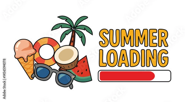 Fototapeta Summer Loading Vector Illustration with Progress Bar