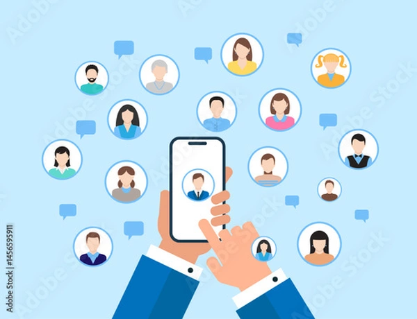 Fototapeta business social media network connection online communication concept design handheld mobile touch screen clipart