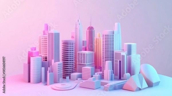 Fototapeta Abstract Cityscape in Pastel Colors, A Modern Architectural Visualization