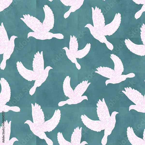 Obraz seamless watercolor hand-drawn pattern with patterned Peaceful White Doves on Watercolor background