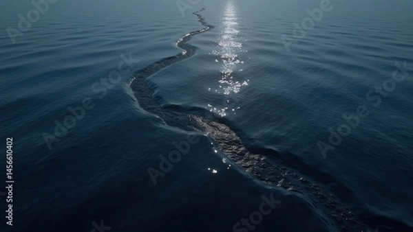Fototapeta Serene ocean surface aerial view of disturbing patterns in viscous waters
