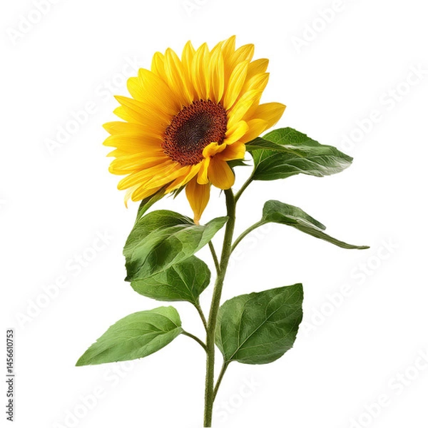 Fototapeta Yellow Sunflower With Green Le  isolated on a transparent background