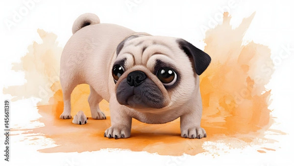 Fototapeta A Pug Dog puppy vector illustration in watercolor painting splash.