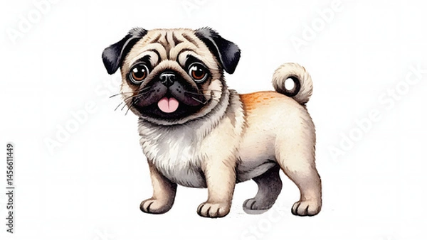 Fototapeta A Pug Dog puppy vector illustration in watercolor painting splash. 