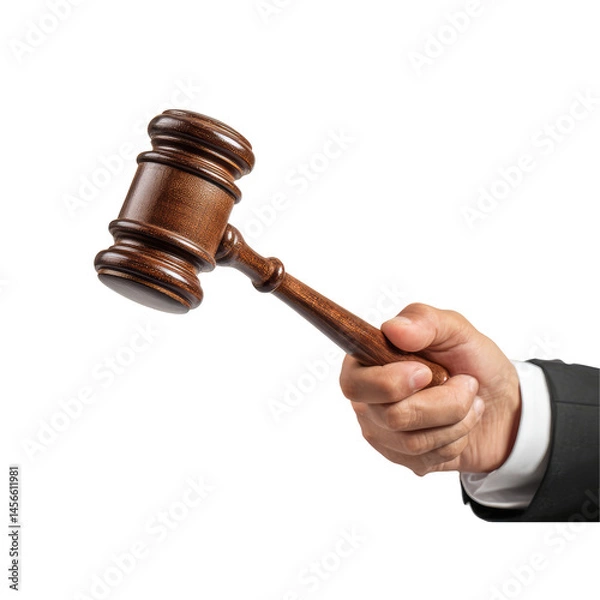 Fototapeta Zg Judges Hand Holding Gavel To  isolated on a transparent background