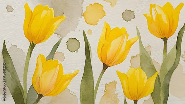 Fototapeta Beautiful tulip illustration in shades of yellow, perfect for spring themed designs, invitations and home decor. textile or wallpapers