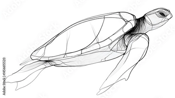 Obraz Beautiful sea turtle Line Art Minimalist Continuous One Line Drawing of Elegant animal Portrait, Abstract Hand-Drawn Sketch for Banner, Poster, Logo, Decoration