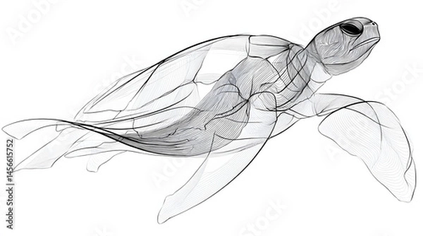 Obraz Beautiful sea turtle Line Art Minimalist Continuous One Line Drawing of Elegant animal Portrait, Abstract Hand-Drawn Sketch for Banner, Poster, Logo, Decoration