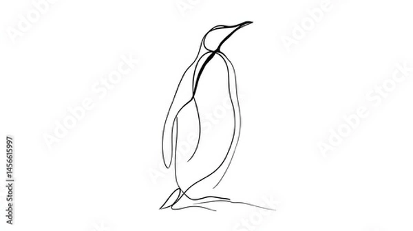 Obraz Beautiful penguin Line Art Minimalist Continuous One Line Drawing of Elegant animal Portrait, Abstract Hand-Drawn Sketch for Banner, Poster, Logo, Decoration