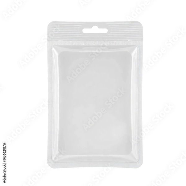 Fototapeta A blank plastic clamshell blister pack with a hang tab isolated on transparent background