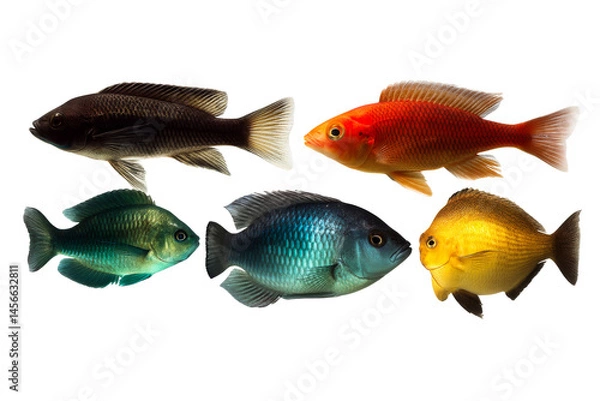 Fototapeta Colorful freshwater fish displayed on a transparent background