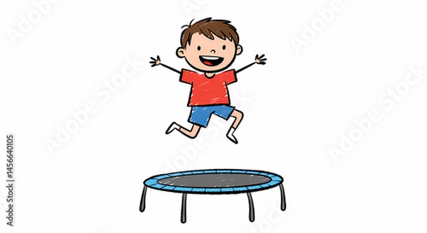 Obraz Happy boy jumping on a trampoline against a white background  