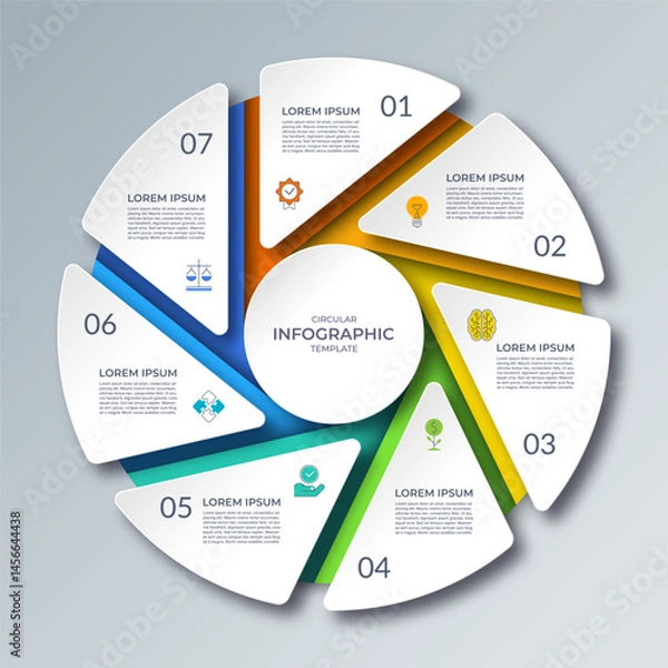 Obraz Infographic cycle diagram with 7 steps. Vector circular template that can be used for reports, business analytics, marketing materials, visualizing data, brochures, presentations.