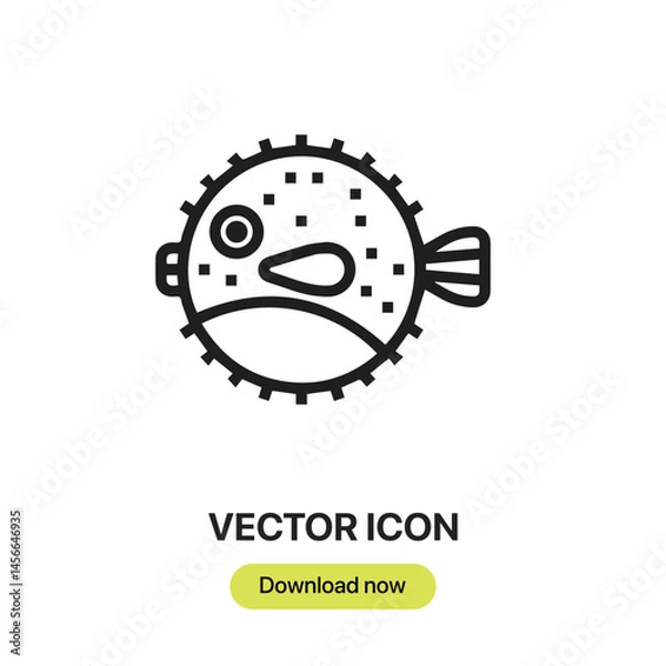 Fototapeta Puffer Fish icon vector. Linear-style sign for mobile concept and web design. Puffer Fish symbol illustration. Pixel vector graphics - Vector.	