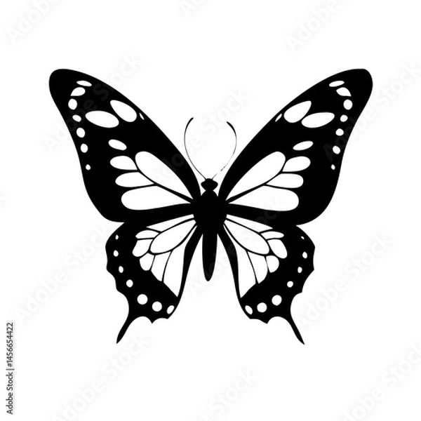 Fototapeta Simple black butterfly silhouette vector icon, ideal for floral themes, UI elements, and nature logos