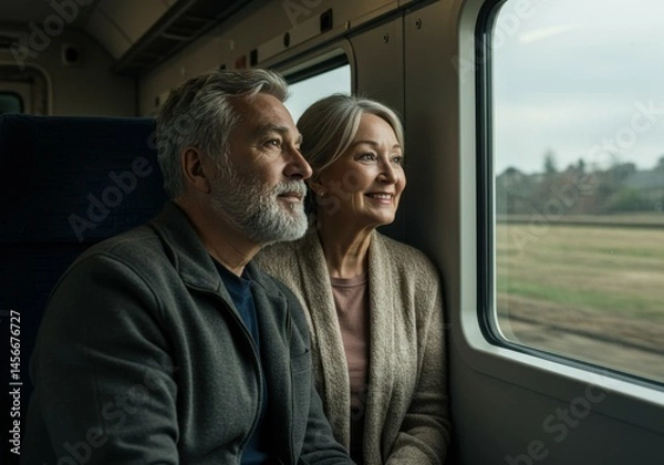 Obraz Retired Couple Traveling by Train Together