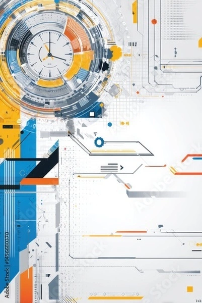 Obraz Futuristic Abstract Technology Background with Circular Interface, Blue, Orange, and Gray Color Scheme – Ideal for Innovation, Digital, and Science Applications