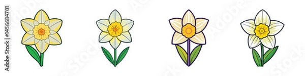 Obraz Collection of Four Different Daffodil Flower Illustrations
