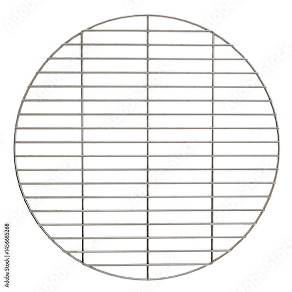 Fototapeta Top-down 3D render of a round, stainless steel BBQ grill grate on a transparent background.