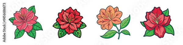 Obraz Four Beautiful Azalea Flower Cartoon Illustrations in Vibrant Colors and Unique Designs