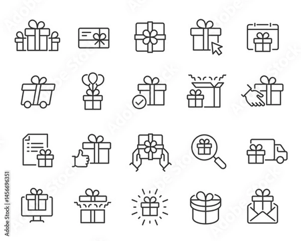 Fototapeta Vector Icon Set for Gifts in Line Style