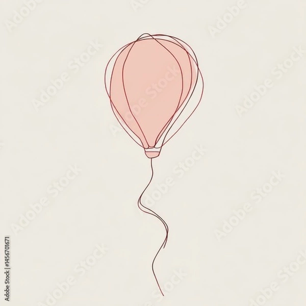 Fototapeta Minimalist Balloon Illustration in Pink and Red - Simple, Modern Design for Celebrations, Parties, and Festive Occasions (Isolated on Cream Background)