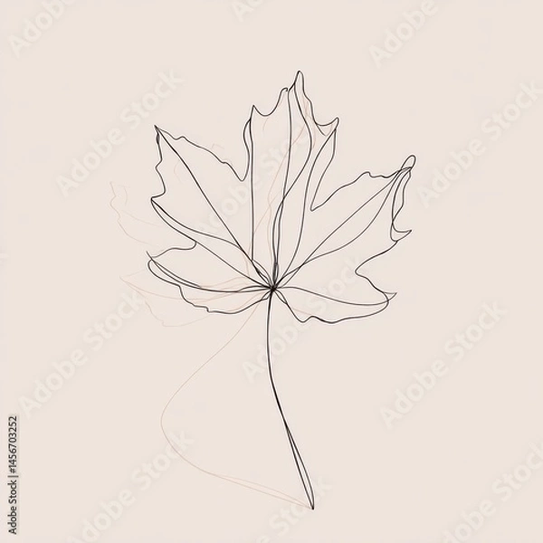 Obraz Minimalist Maple Leaf Line Art Illustration on Cream Background - Modern Botanical Design for Print, Web, and Creative Projects