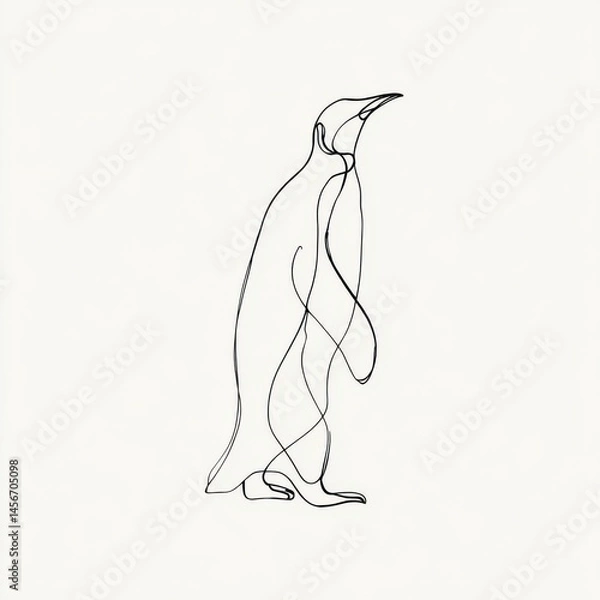 Fototapeta Minimalist Penguin Line Art Illustration on White Background - Modern, Elegant Animal Drawing for Print, Web, and Design Projects