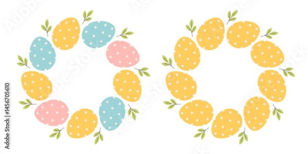 Fototapeta Easter eggs circle frame set. Cute hand drawn Easter eggs round frame in doodle style. Circular template. Vector illustration in flat style