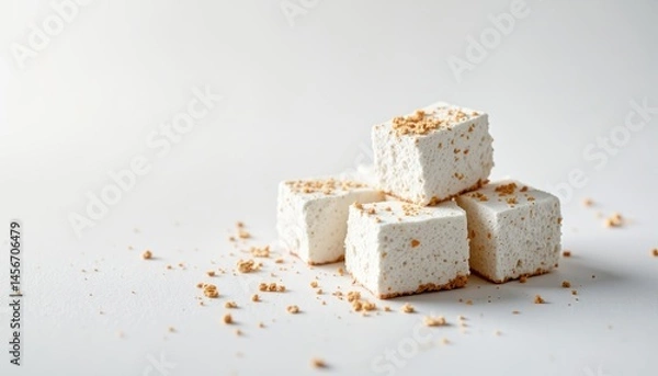 Fototapeta Artisan marshmallow cubes studio setting food photography minimalist aesthetic close-up view sweet treats concept