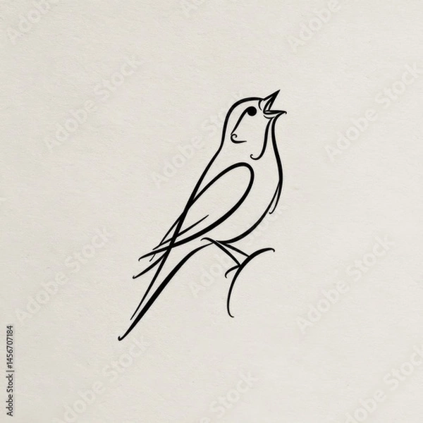Fototapeta Elegant Bird Line Art Illustration on Textured Background - Minimalist Design for Wall Art, Logo, and Creative Projects (Black and White)