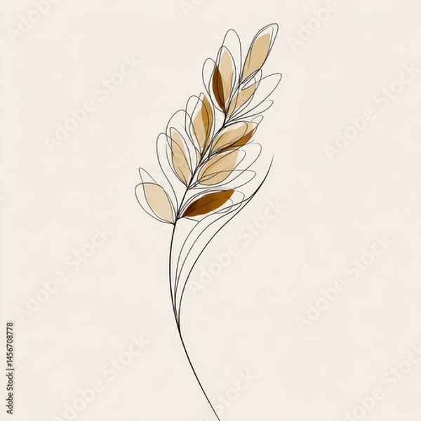 Fototapeta Elegant Wheat Stalk Illustration - Minimalist Line Art Design for Print, Web, and Decor (Abstract Grain, Neutral Colors, Botanical Art)