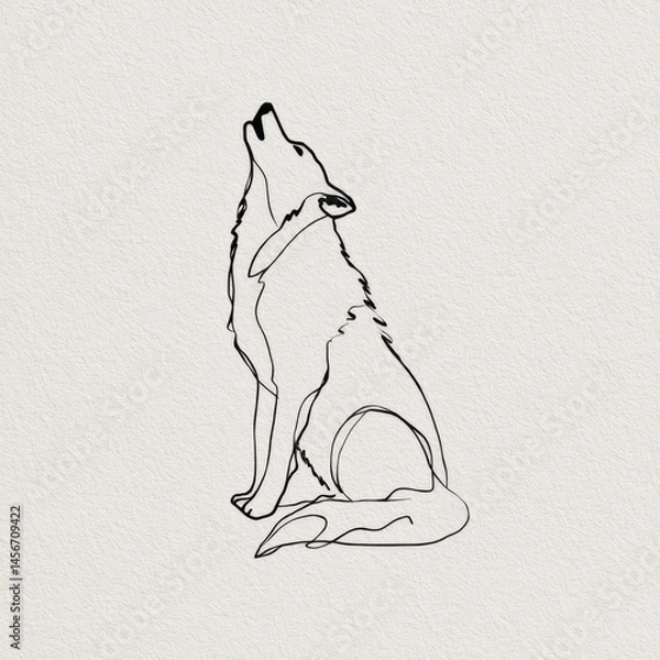 Fototapeta Minimalist Howling Wolf Line Art Illustration on Textured Background - Elegant Wildlife Design for Prints and Creative Projects